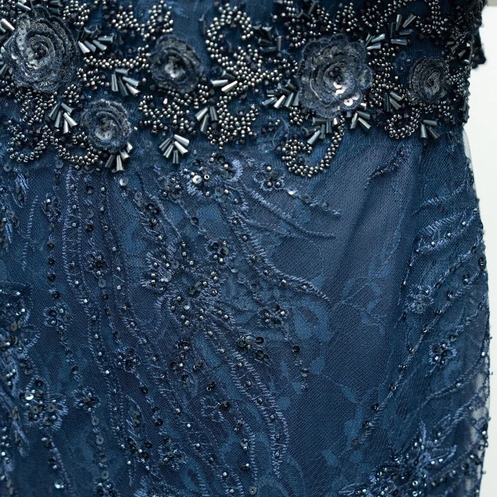 Mac Duggal Navy Embellished Evening Gown